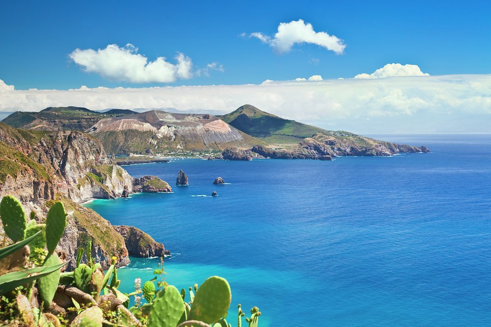 The steep-sided cliffs of Lipari, one of the the Aeolian Islands, are typical of these beguiling isles