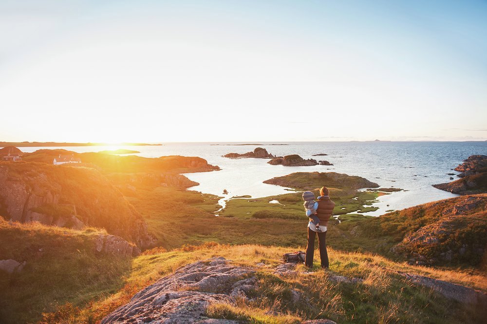 The setting sun bathes the Isle of Mull in soft evening light