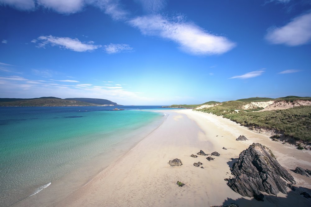Scotland has some beautiful remote beaches, mostly deserted like this one, Balnakeil Beach on the mainland's north coast, just east of Cape Wrath