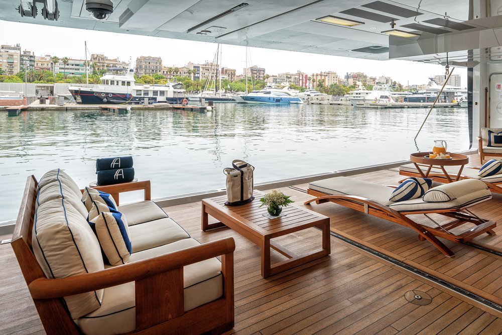 ALBATROSS - The full-beam tender garage on the lower deck also serves as a beach club