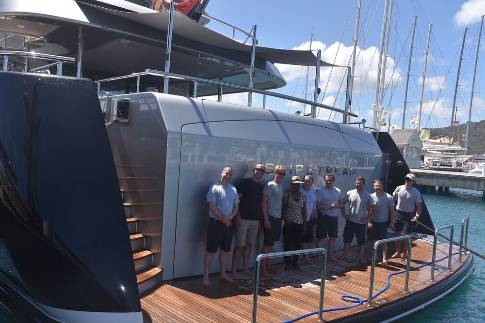 Chief Officer Liam Skelley, Deckhand Toby Bond, Chef Richard 'Tricky' Harrison, Capt. Phil Stevens, 2nd Officer Nick Clarke, Deckhand Ben Watts and Ben Dobson with Rose Brooks