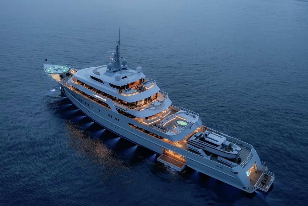 The 85m (278.8ft) AKYACHT-built VICTORIOUS, for sale and charter with Burgess, has an internal volume of 2,291GT