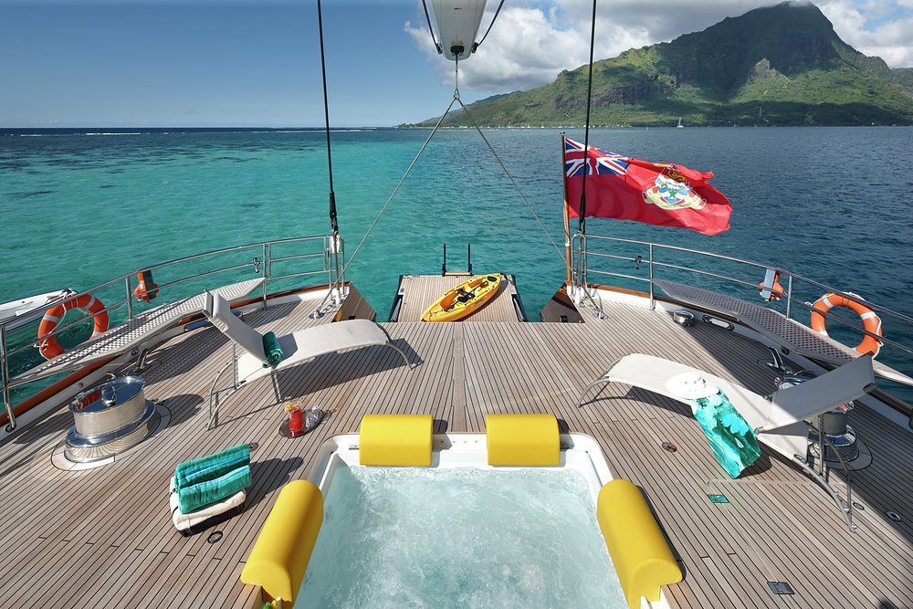 MONDANGO 3 - The aft deck jacuzzi and the folding swim platform are not features often found on large sailing yachts