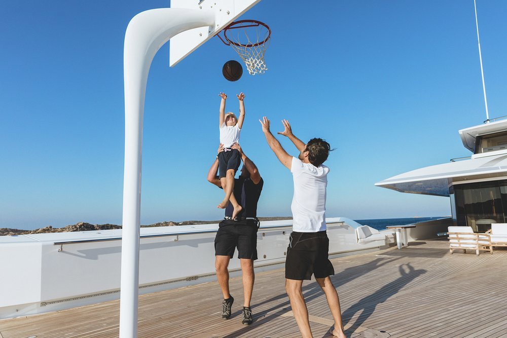 Play basketball, badminton or soccer on JOY's foredeck