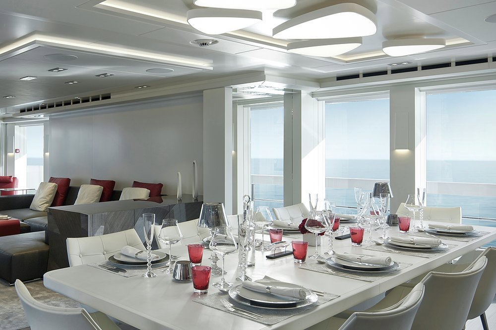 Wonderful views through full height windows in the dining room