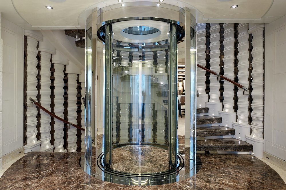 Elevator from lower to upper decks