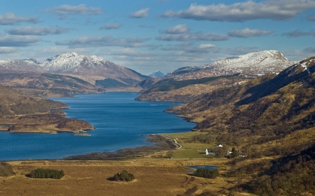 Laudale, seen lower right, commands the shores of the spectacular Loch Sunart