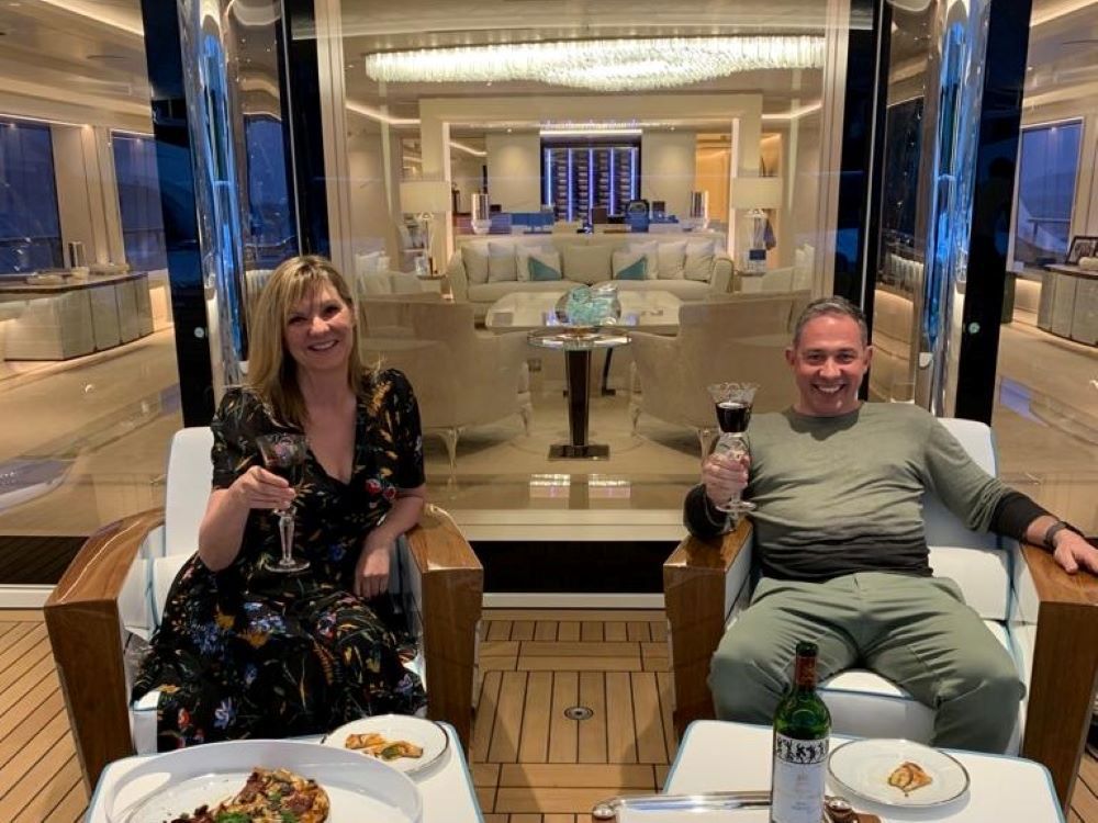 Pascale and Andy relax on the aft deck of LADY S having 'pushed the boundaries of design'