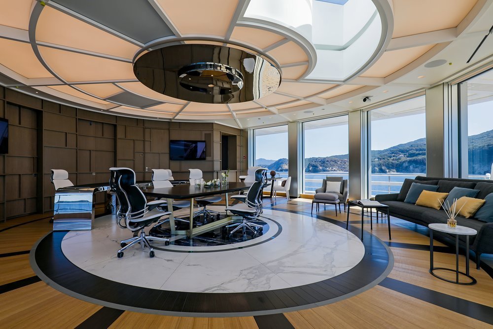 An impressive private office on the owner's deck