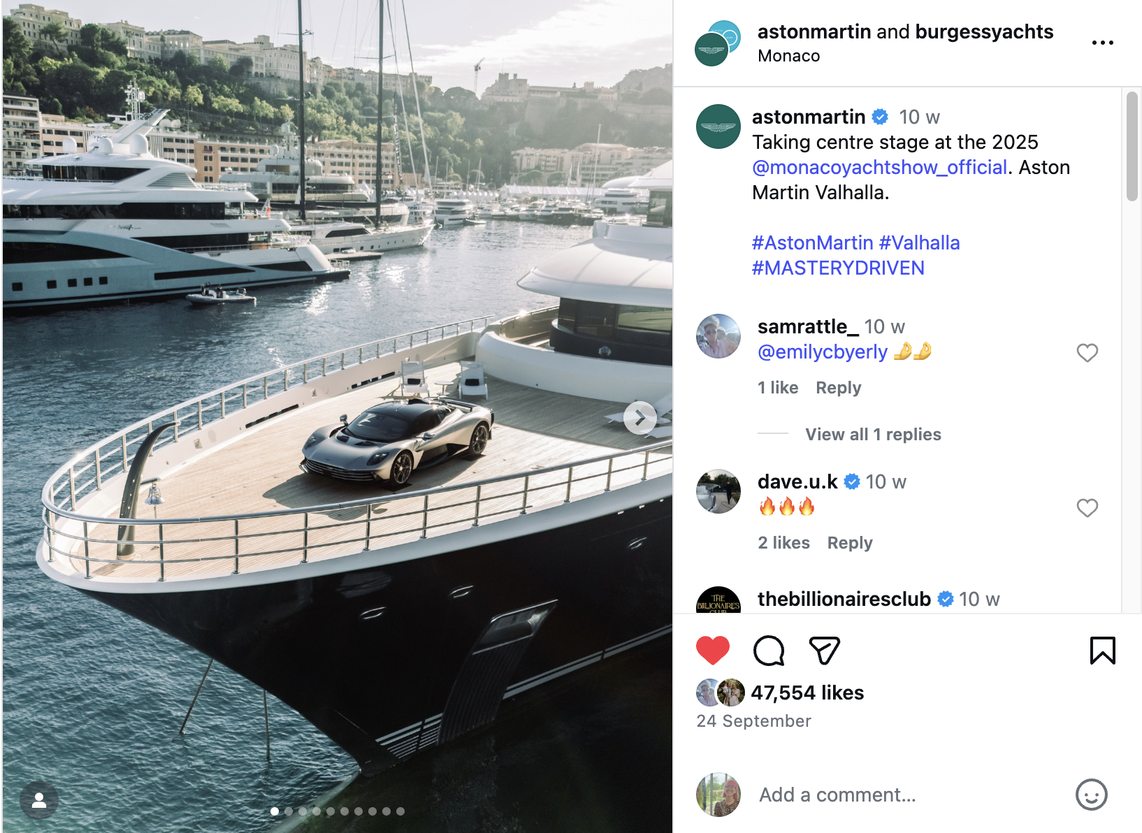 Aston Martin Burgess yachts Instagram post