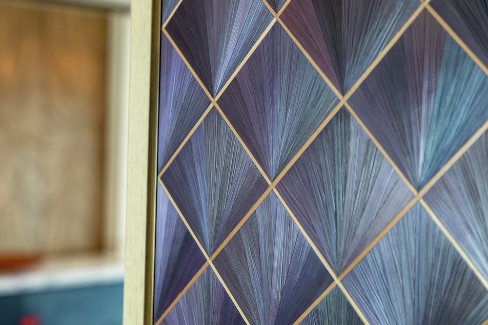 The master suite's straw marquetry is designed by RWD and was hand-crafted by Alexander Lamont in Thailand. The quality and attention to detail throughout are quite exceptional