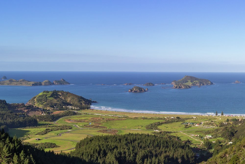The view from Kauri Cliffs takes in Matauri Bay and the Cavalli Islands