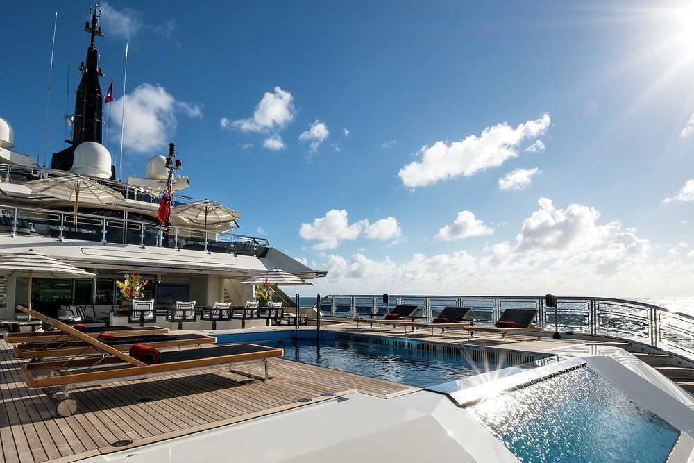 The game changing pool on the 82m Nuvolari Lenard-designed ALFA NERO, for charter with Burgess